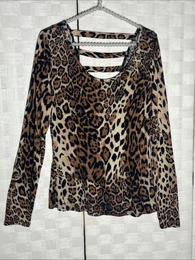 mandee Leopard Print Long Sleeve Top in Brown and Black